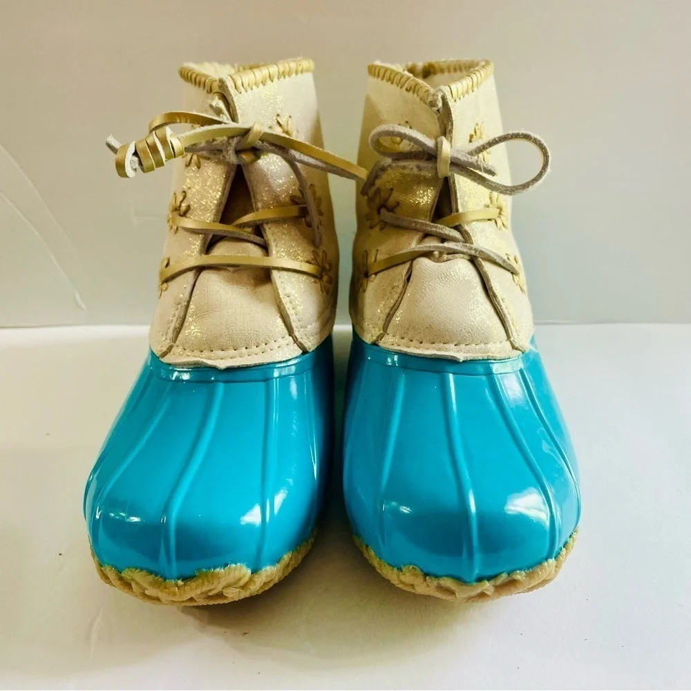 Jack Rogers Cream and Turquoise Shimmer Snow Boots Size 7